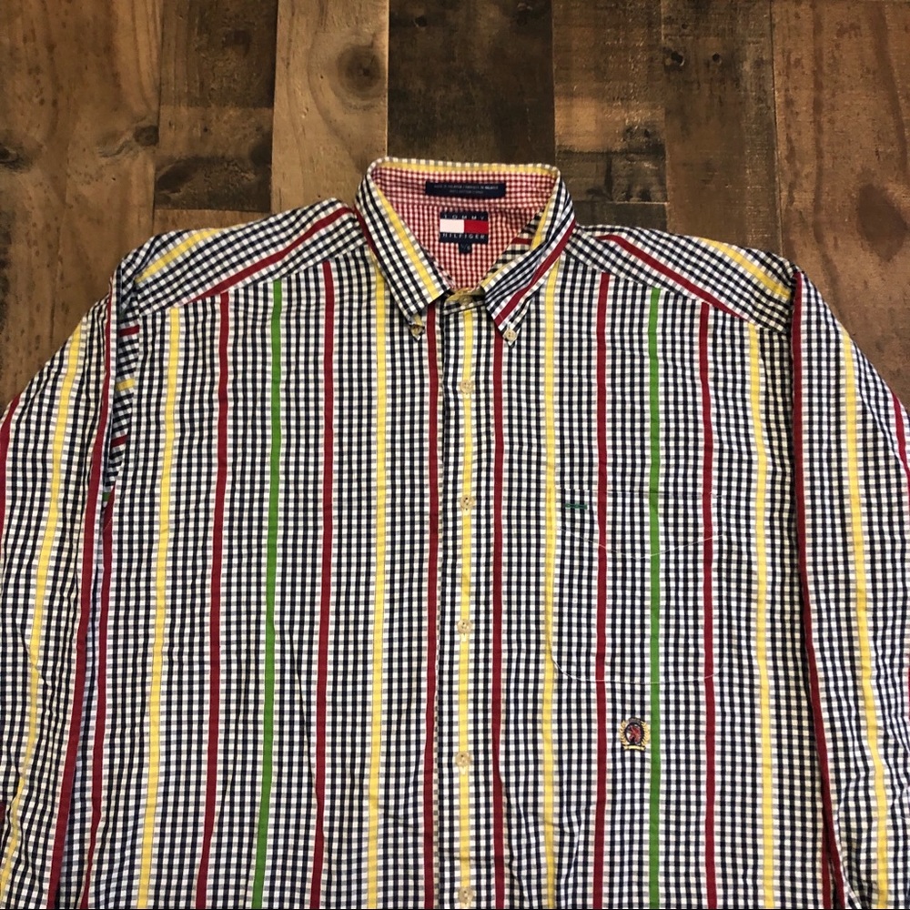Tommy Hilfiger Checkerboard Stripe Button Up Shirt - image 2